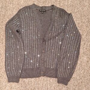INC International Concepts Glittering Gray Silver Cardigan